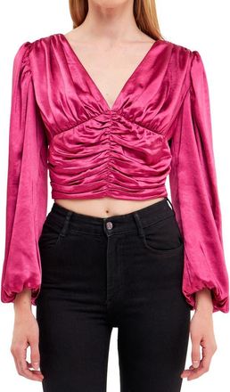 endless rose Ruched Satin Crop Top in Berry at Nordstrom, Size X-Small