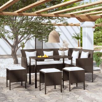 Berkfield Home 5 Piece L-shaped Couch Sofa Set with Cushions Poly Rattan Brown