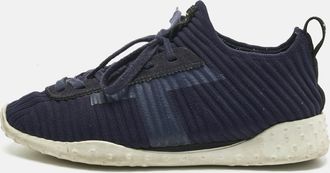 Tod's Tods Navy Blue Knit Fabric And Suede Sportiva Low Top Sneakers