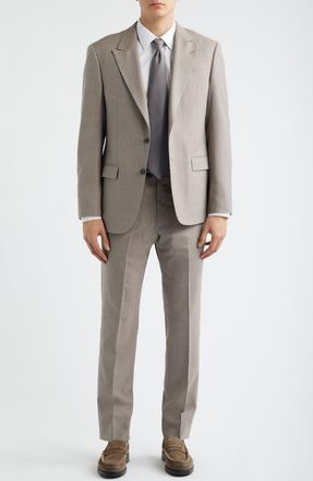Emporio Armani Tan M&eacute;lange Wool & Silk Blend Peak Lapel Suit at Nordstrom, Size 42 Us