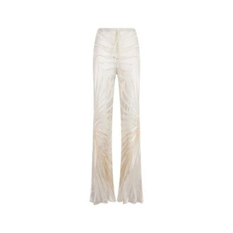 Roberto Cavalli Trousers With Ray Devor&eacute; Print - female - Roberto Cavalli - Wide Trousers - White - XS - Trousers