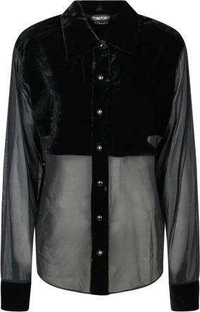 Tom Ford Zwart Zijden Shirt met Inzetstukken en Knopen - Dames - Overhemden - Zwart - XS - Overhemden