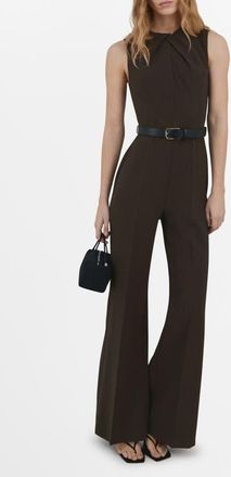 Mango Draped Detail Belted Wide Leg Jumpsuit in Brown at Nordstrom, Size Xx-Small