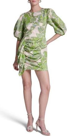 BCBGeneration Paisley Puff Sleeve Ruched Minidress in Citrus Twist at Nordstrom Rack, Size 12