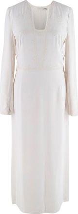 VILSHENKO Embroidered Cream Crepe Midi Dress Size S