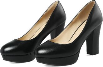 Generic Womens Block Heel Platform Court Shoes - Slip-On Comfortable Pumps for Spring Autumn Work Commute & Parties,Black,1.5 UK