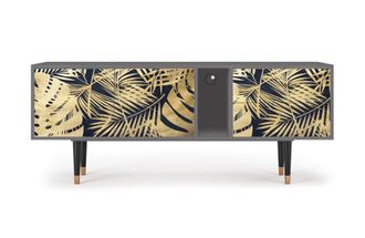 StoryZ Mueble de TV azul y amarillo 2 cajones y 2 puertas L 170 cm