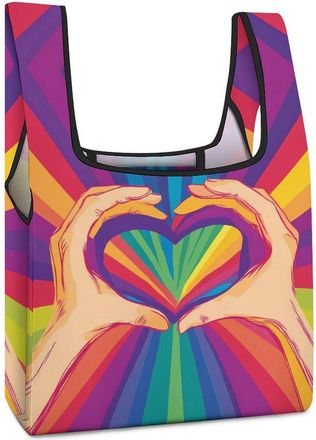 Generic Colorful LGBT Hands Heart Shopping Bag Reusable Grocery Tote Bag Foldable Handbag for Travel Picnic