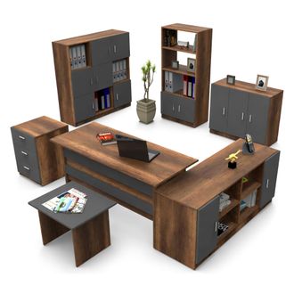 Dmora Set De Oficina Capralba, 18 Estantes, Modular, Esquinero, Marr&oacute;n Nogal