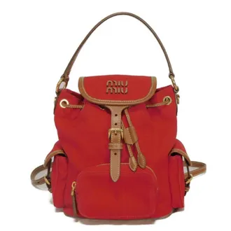 Miu Miu Red Color Cotton Canvas Backpack (Pre-Owned)