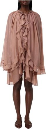 TPN Short Dresses, female, Brown, Size: L Elegant Sand Ruffle Mini Dress