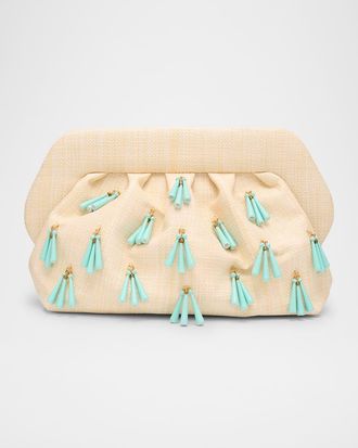 Themoirè Emera Fringe Pleated Vegan Fabric Clutch Bag