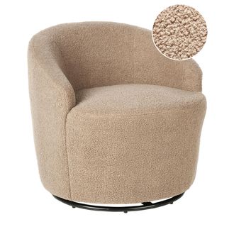 Beliani Beliani - Sill&oacute;n Respaldo Curvo Glamour Art Deco Boucl&eacute; Vell&oacute;n Base Negra Giratoria 360&deg; Gris Pardo Davik