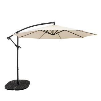 MonsterShop Cantilever Parasol 3m With Full Fan Base - Cream in Beige
