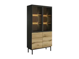 Vente-Unique Vente-unique - Vetrina 4 Ante Con Led Naturale E Nero - Labenia