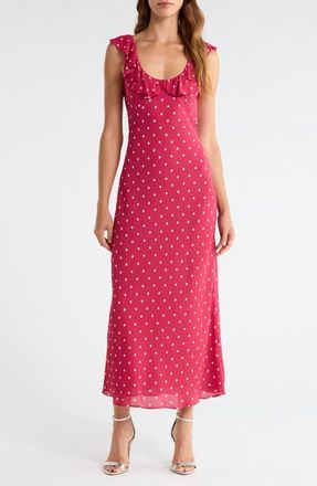 Favorite Daughter The Blossom Ruffle Dot Sleeveless Maxi Dress in Raspberry/Ivory Do at Nordstrom, Size X-Small