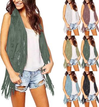 Generic HUIFUAO Western Accessories for Women Fancy Dress Cowgirl Jackets Retro Fringe Tops 70s Hippie Outfits Sleeveless Tassel Vest Cardigan Gilet (Z05 Whit
