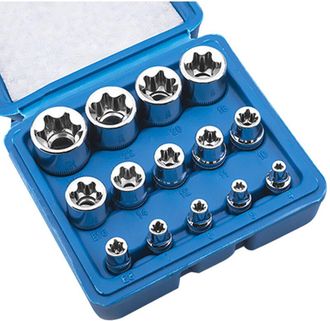 OEM Juego De 14 Llaves De Vaso Torx E - Acero Cromo-vanadio - Accionamiento E4-e24 - Compatible Con Llave De Carraca - F&aacute;cil Acceso A Tornillos En Espacio