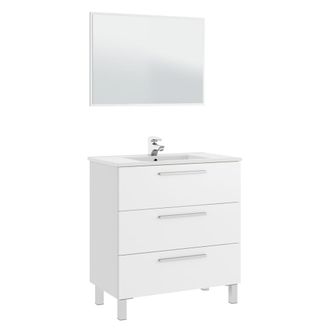 HOMN Mueble de ba&ntilde;o 3 cajones, espejo y con lavabo cer&aacute;mico, 80 cm