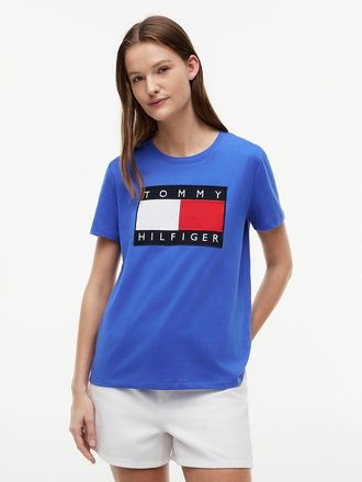 Tommy Hilfiger Womens Big Flag Logo T-Shirt - Blue - XXL