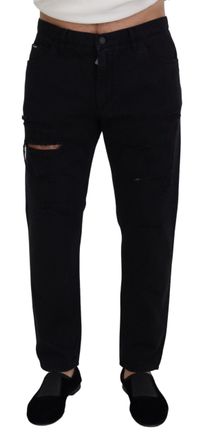 Dolce & Gabbana Black Loose Regular Torn Cotton Mens Jeans - Size X-Small