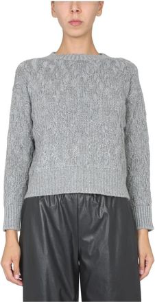 Fabiana Filippi Maglia in misto lana lurex a trecce - Dames - Ronde hals truien - Grijs - M - Wol - Truien & Vesten