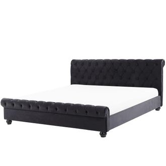 Beliani Beliani - Cama Doble Tapizada En Terciopelo Negro 180 X 200 Cm Con Cabecero Acolchado Estilo Glam Avallon