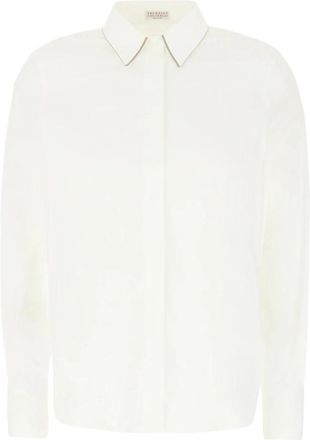 Brunello Cucinelli Shirt met monili - Dames - Overhemden - Wit - L - Katoen - Overhemden
