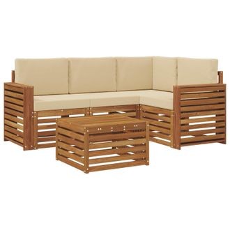 vidaXL Conjunto De Sof&aacute;s De Exterior Con Coj&iacute;n 5 Pcs Natural Y Beige Vidaxl