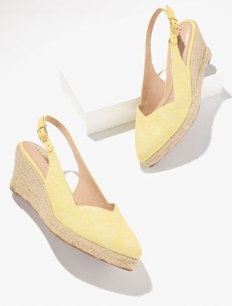 Talbots Vivi Slingback Espadrille Wedges - Cross Dye Linen - Sunshine Yellow/White - 10 1/2 M Talbots