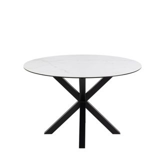 DRAWER Mesa de comedor redonda de 4 plazas en cer&aacute;mica y metal - Blanco