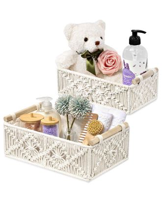 Sorbus Set of 2 Macrame Boho Lined Gift Baskets