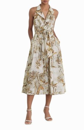 Reiss Tate Safari Print Front Tie Midi Dress in Neutral at Nordstrom, Size 10 Us