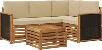 vidaXL Conjunto De Sof&aacute;s De Exterior 5 Uds. Natural Y Beige Poli&eacute;ster Vidaxl