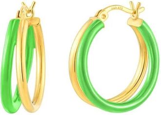 Gold & Honey Womens Enamel Double Hoop Earrings In Neon Green