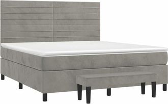 vidaXL Vidaxl - Cama Box Spring Con Colch&oacute;n Terciopelo Gris Claro 160x200 Cm