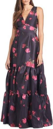 Sachin & Babi Rori Floral Print Tiered Sleeveless Gown in Malbec Tea Rose at Nordstrom Rack, Size 8