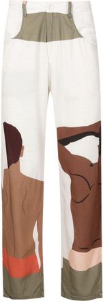 Amir Slama graphic-print linen-blend trousers - men - Viscose/Linen/Flax - G - Neutrals
