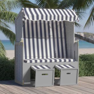 vidaXL Silla Playa Strandkorb Con Dosel Rat&aacute;n Pe Y Madera Azul Blanco Vidaxl