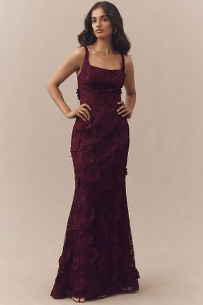 Dress The Population Lorena Sleeveless Square-Neck Rosette Maxi Dress