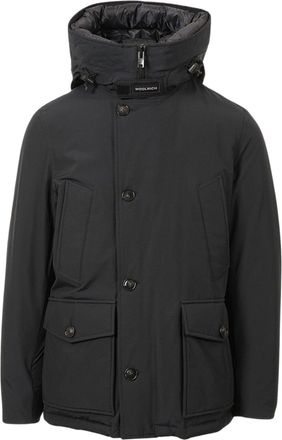 Woolrich Matte Black Anorak With High Collar And Functional Pockets
