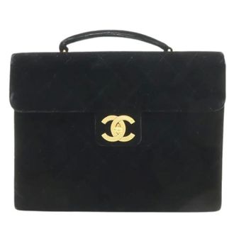 Chanel Pre-owned Matelasse Velvet Leather Briefcase - Dames - Pre-owned - Blauw - Maat: ONE Size Leer