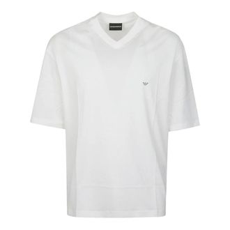 Emporio Armani Logo Print V-Neck T-Shirt - Heren - T-shirts - Wit - M - Katoen - Tops