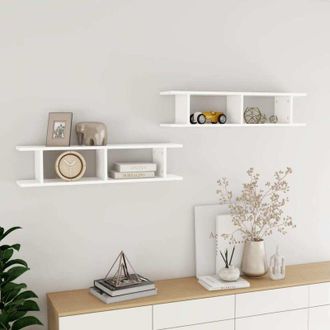 vidaXL Vidaxl - Estantes De Pared 2 Uds Madera Contrachapada Blanco 90x18x20 Cm