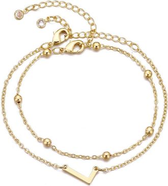 Adornia 2-Piece Initial Bead Chain Bracelet Set in Gold-L at Nordstrom Rack
