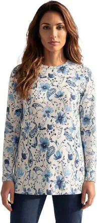 Roaman's Plus Size Ultimate Cotton Crewneck Long Sleeve Tee in Blue Butterfly Garden at Nordstrom, Size Large