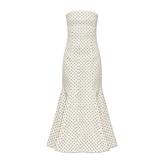 Rotate Jurk met off-shoulder halslijn van satijn - Dames - Feestkleedjes - Beige - XS - Satijn - Kleedjes