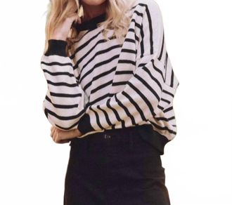 The Great. Womens The Roll Neck Pullover Top In Black And Cream Stripe
