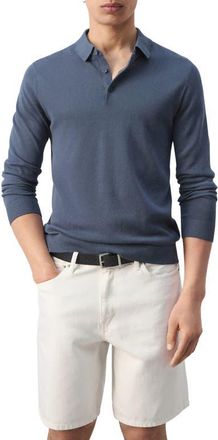 Mango Long Sleeve Cotton Polo in Indigo Blue at Nordstrom, Size Small