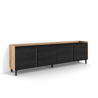 Skraut Home Skraut Home - Mueble Tv, Televisi&oacute;n, Muebles De Sal&oacute;n, Almacenaje, 207x35x61cm, Para Tv Hasta 80, Dise&ntilde;o Industrial, Estilo Moderno, Negro Y Roble